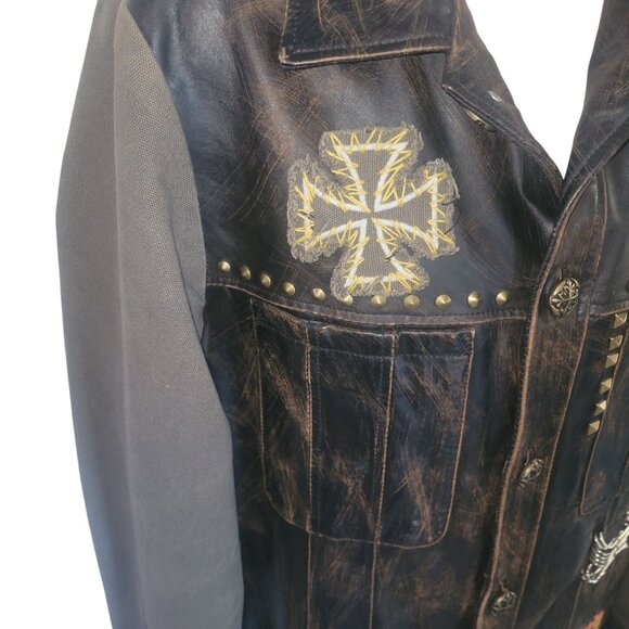 WILSON'S M JULIAN Vintage rock- inspired Distressed Leather Jacket‎ Skull Studs - Picture 5 of 9